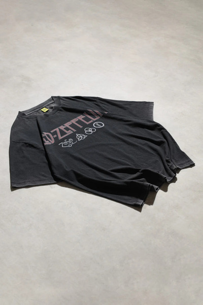 Overdrive Tricou cu mânecă scurtă Led Zeppelin Stairway to Heaven, supradimensionat, unisex, negru