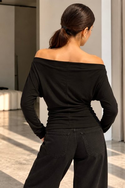 bb butik basic Women's Madonna Collar Draped Modal Long Sleeve Blouse My3535