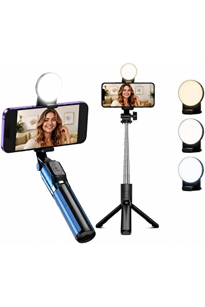Yolans G4 LED Işıklı Selfie Çubuğu Tripod, 113 cm Uzayabilen Bluetooth Kumandalı Selfie Stick, 3 Işı