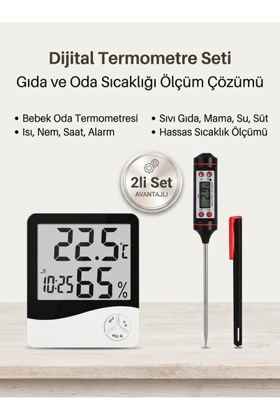 MorBebe 2'li Set Dijital Bebek Oda Termometresi ve Gıda Termometresi