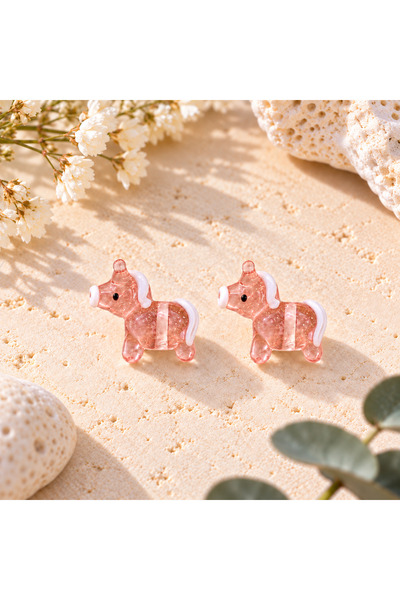 ADAMODART Handmade Murano Glass Pink Horse Beads (2 Pieces)