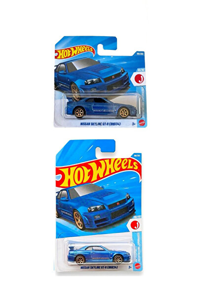 HOT WHEELS Nissan Skyline GT-R (BNR34) Mavi Kısa ve Uzun Kart Seti