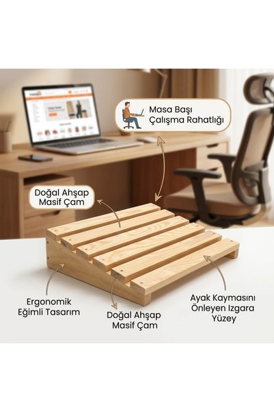 YSC DESIGN Masa Başı Ofis Ayak Altlığı Ahşap Ergonomik Duruş Düzeltici Ayak K...
