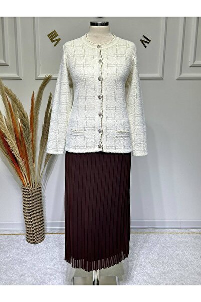 ModaMinar Women's New Season Angora Elegant Jacket and Slim Pleated Chiffon S...