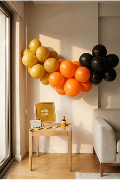 Partixa Construction Themed Birthday Decoration Classic Set Mustard Felt Lett...