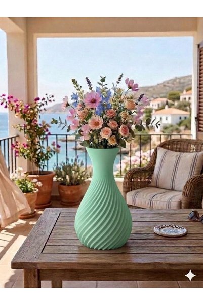 Teknoartshop İskandinav Tarzı Kavisli Plastik Vazo 18 cm. Mint Yeşil
