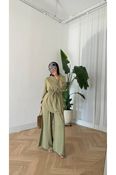 Bliss Women's Hijab Waist-Tied Two-Piece Set Tunic Pants Bottom Top Set