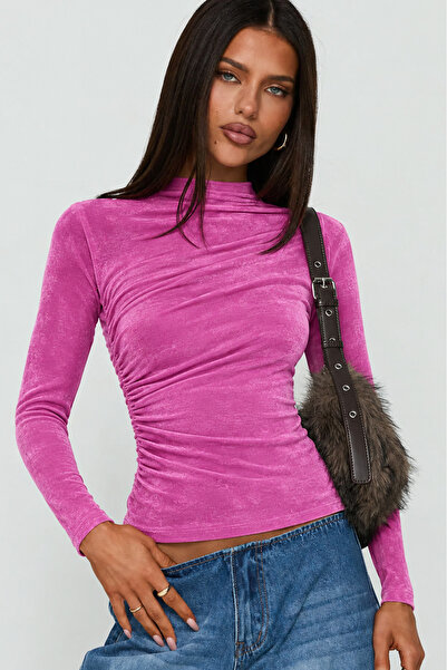 boutiquen 2768 Gathered Fuchsia Blouse