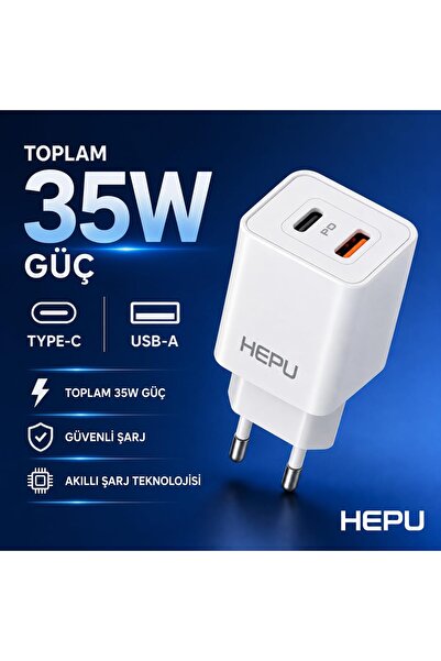 StepCo HP-C39 35W USB-C GaN Hızlı Şarj Adaptörü – Type-C Kablo Dahildir Yüksek Verim ve Düşük Isı