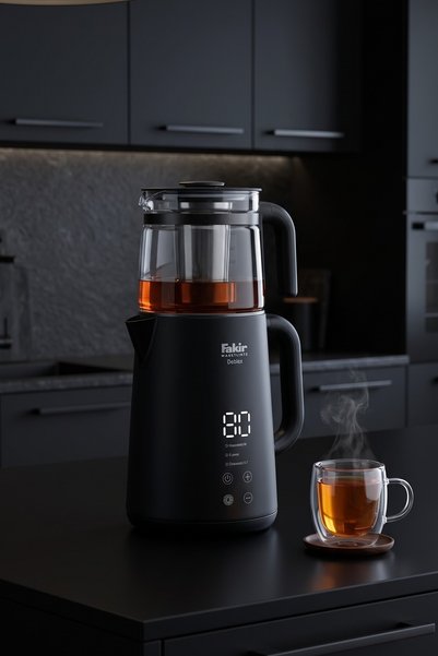 Fakir Demia Çelik Çay Makinesi Dijital LED Ekran 1,7 L Su Isıtıcı 1.2 Lt Cam Demlik Sıcaklık Ayarlı