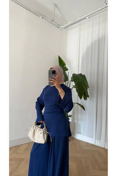 Bliss Women's Hijab Waist-Tied Two-Piece Set Tunic Pants Bottom Top Set