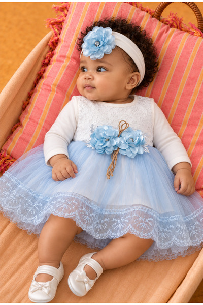 Rocha Baby فستان مولوت من التول بتفاصيل زهور للفتيات الصغيرات - مع هدية حذاء ...