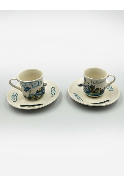 Generic Brand Turkish Coffee & Espresso Cup Set for 2 | Istanbul Design Cups & Saucers | Made in Turkey