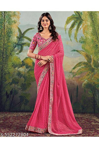 Generic Brand Women's New Tie-Dye Print Saree with Blouse | Saree with Lace B...