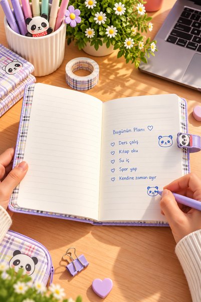 Daks Magnetic Notebook Cute Panda – 160 Pages, 13X18 cm Lined Faux Leather Notebook