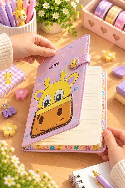 Daks Magnetic Notebook Cute Giraffe – 160 Pages, 13X18 cm Lined Faux Leather Notebook