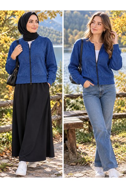 Mintaş Kot yıkamalı krop hırka