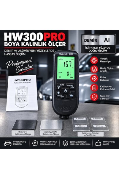 TEKNOLOJİK GARAJ Hw-300pro Oto Boya Kalınlık Ölçer 0-2000µm Fe & Nfe Kaplama Kalınlık Test Cihazı