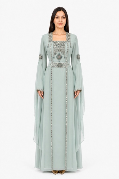 MOHAMED ZAHABI Women's Long Caftan with Shiny Stones and Extended Sleeves Abo...