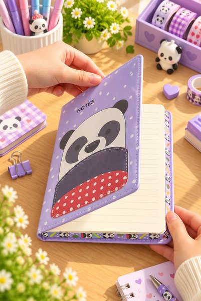 Daks Magnetic Notebook Cute Panda – 160 Pages, 13X18 cm Lined Faux Leather Notebook