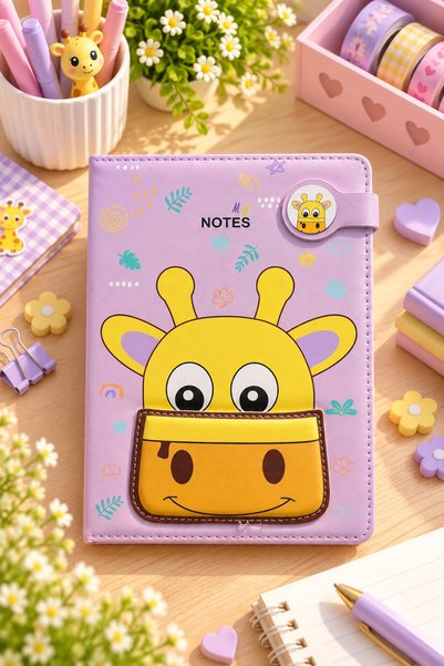 Daks Magnetic Notebook Cute Giraffe – 160 Pages, 13X18 cm Lined Faux Leather Notebook