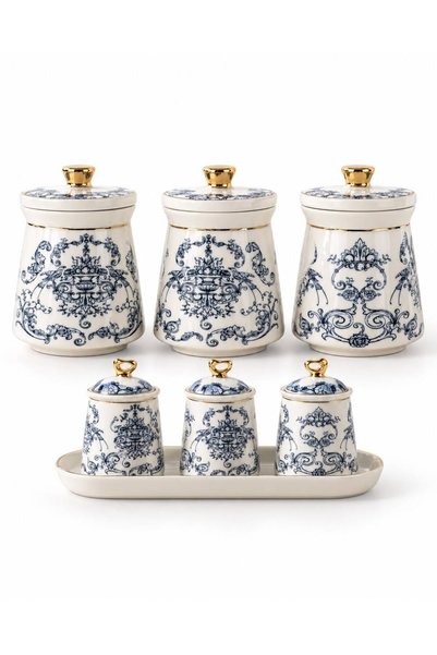 m MAİSONE HOME Maison D'Azur Series 7-Piece Porcelain Jar Spice Rack Stylish ...