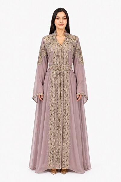 MOHAMED ZAHABI Women's Long Caftan with Shiny Stones and Embroidery Work Mode...