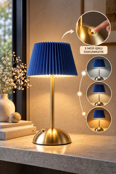 CHANCE GİFT Masa Üstü Abajur Sarjlı Modern Pileli Model Dokunmatik Sarjlı Aba...