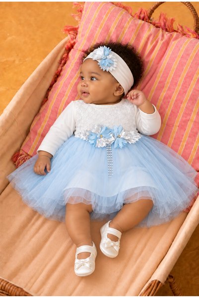 Rocha Baby Baby Girl Floral Detailed Tulle Dress with Inner Bodysuit, Shoes a...