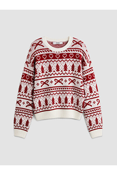 LC Waikiki Nevavm Farkıyla Xside Ecru Knitwear Patterned Oval Collar Women's ...