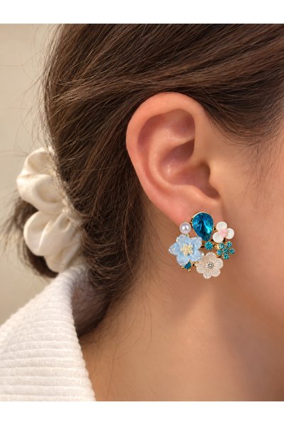 EKİDORA Imported Flower Garden Marquise Cut Women's Earrings Special Series