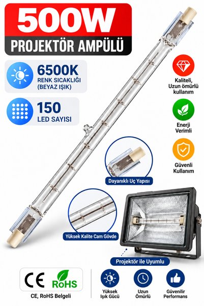 FIRSAT YOLU 500 Watt Projektör Ampulü R7S 6500K Beyaz Işık 150 LED Çubuk Proj...