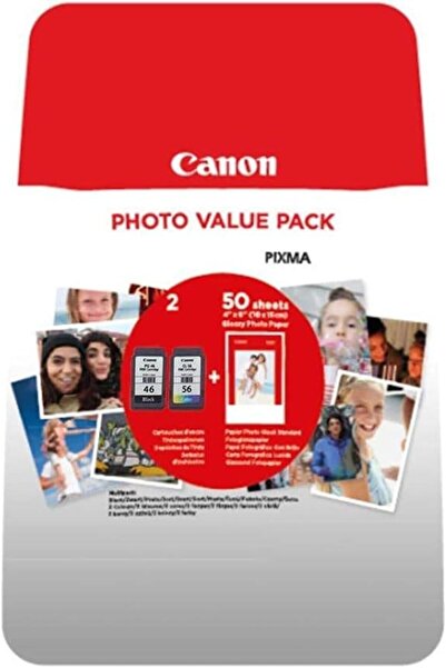 TinyBox PG-46/CL-56 Orijinal PHOTO VALUE PACK 9059B003, 300 Sayfa Baskı, Kırmızı
