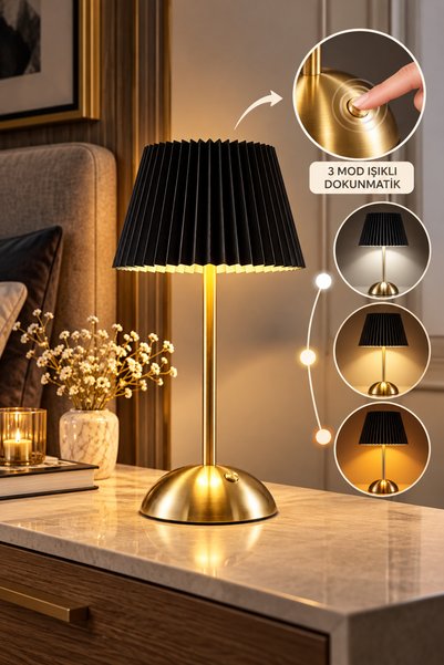 CHANCE GİFT Masa Üstü Abajur Sarjlı Modern Pileli Model Dokunmatik Sarjlı Aba...
