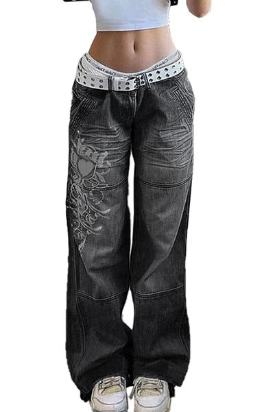 GENERAL Women's Baggy Boyfriend Jeans High Waist Distressed Denim Pants Wide ...