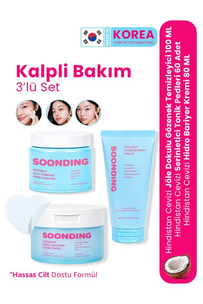 SOONDING Kalpli Tonik Pedli Kore Cilt Bakım Seti 3’lü – Yüz Temizleyici 100 m...