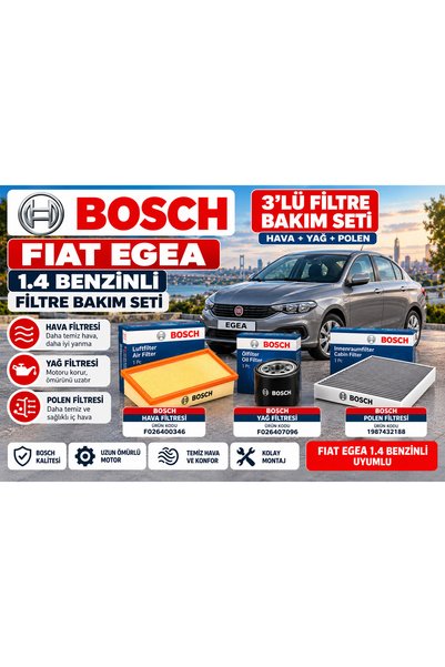 Fiat Egea 1.4 Benzinli Filtre Bakım Seti Hava + Yağ + Polen Filtresi 3’lü Set