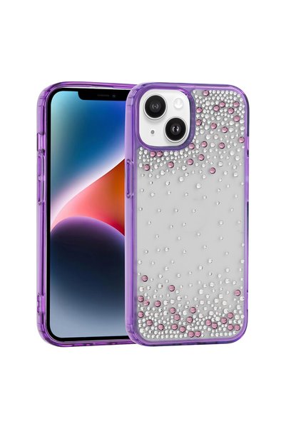 Techaks iPhone 13 Case Camera Raised Silvery Drop Stone Silicone