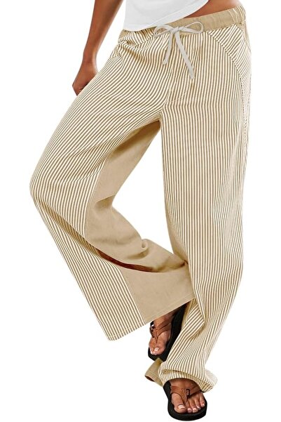 GENERAL PEIHOT Low Rise Striped Pants for Women Pull On Drawstring Boho Wide ...