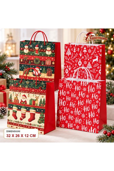 Craciunescu By DBR Christmas Paper Gift Bag, 32 x 26 x 12 cm, Festive -