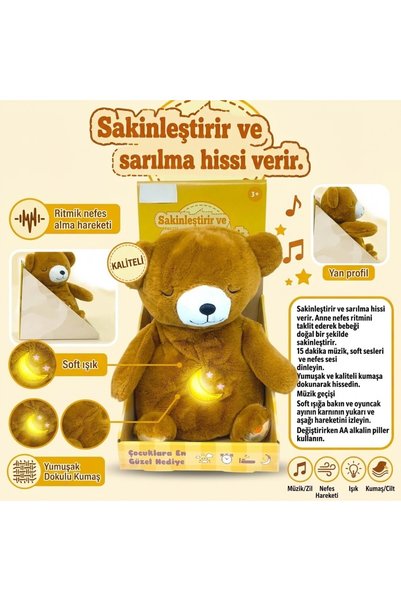 Lisinya Nefes Alan Işıklı ve Müzikli Uyku Arkadaşı Peluş Ayı - Sakinleştirici Bebek Oyuncağı (Lisinya)
