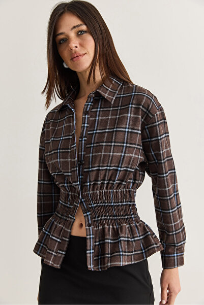 Bianco Lucci Women's Waist Belted Detailed Plaid Shirt Dg261034 60286472