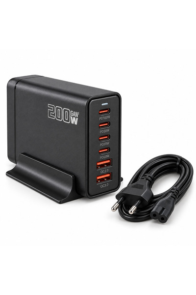 Kulstern ® 200W GaN III Desktop Charger, 4 USB-C + 2 USB-A, PD/PPS/QC3