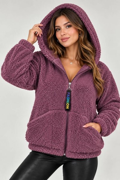 OK BLUME Women's Hooded Plush Zip-Up Sweatshirt - Oversized Soft Fleece Hoodie - Winter Warm (S-2Xl)