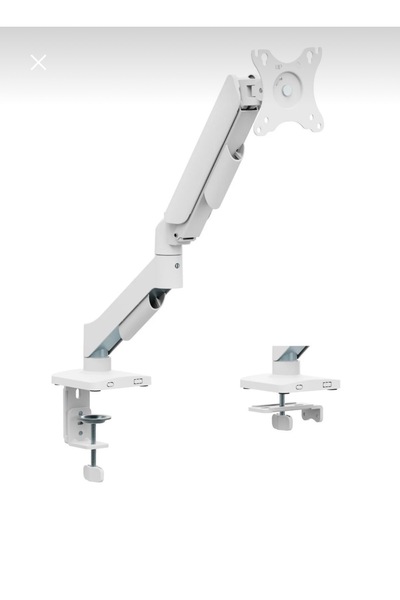 Monitör Kolu Premium Metal 17-32 İnç Beyaz Amortisörlü Yaylı Tam Hareketli Ayarlanabilir Masa Kelepçeli Monitör Standı tek kollu