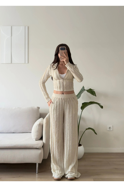Zoom Butik Kapüşonlu Fitilli İkili Takım - BEJ