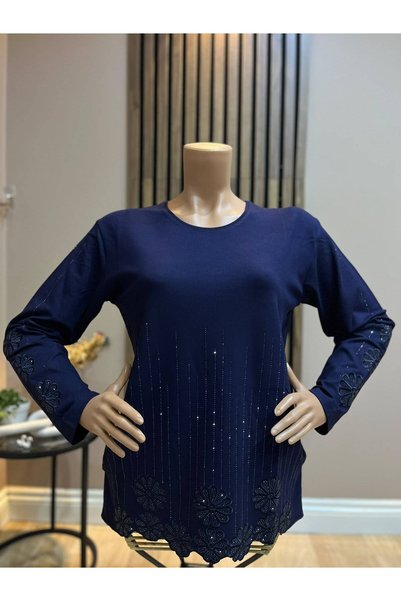 AKMAVİ Women's Middle Age and Above Laser Cut Hem Daisy Winter Mother Combed ...