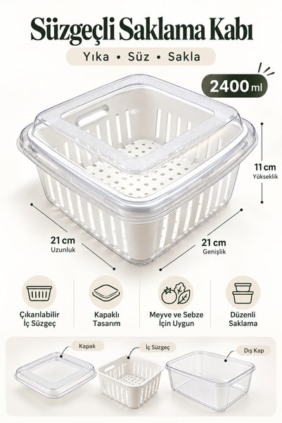 DOVİHOME Storage Container with Strainer – Fruit and Vegetable Washing, Strai...