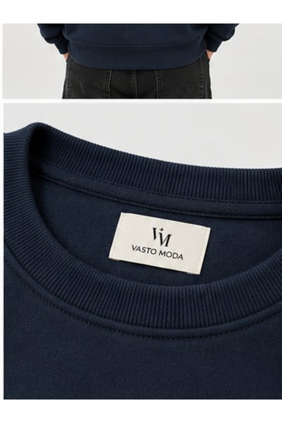 Vasto Moda Erkek Oversize Kalın Dokulu 3 İplik Şardonsuz Ribanalı Bisiklet Yakalı Basic Sweatshirt