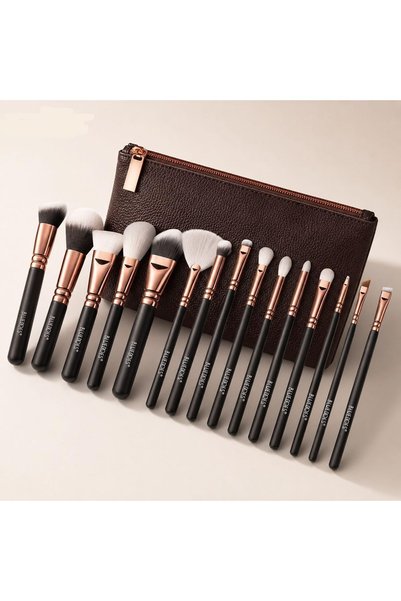 BLUEDOES 15-Piece Professional Makeup Brush Set with PU Leather Cosmetic Bag ...